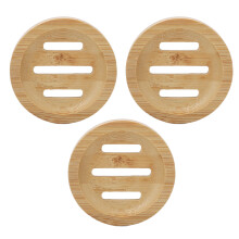 Bamboo 3 Pcs Soap Dish Set Self Draining Bathroom Kitchen Retro Style Durable