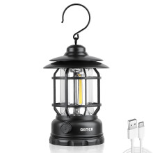 (Black) Camping Lantern Rechargeable, Retro Metal Camping Light, Hanging Dimmable COB Brightness Tent Light Camping [Energy Class A]