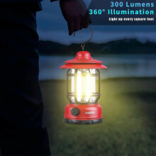 (Red) Camping Lantern Rechargeable, Retro Metal Camping Light, Hanging Dimmable COB Brightness Tent Light Camping [Energy Class A]