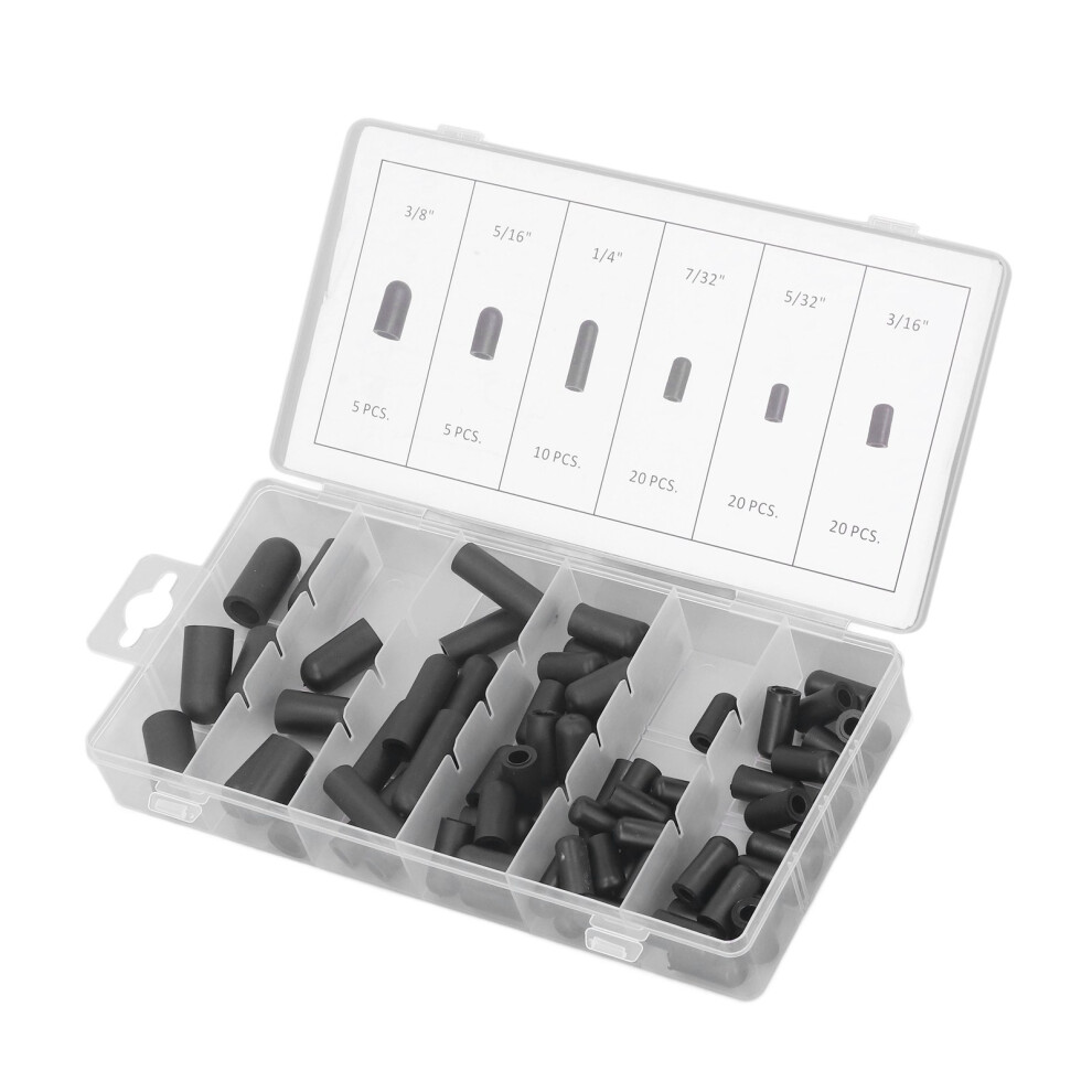 High Temp Vacuum Hat Plug Set 80Pcs Rubber Leak Proof 5/32In To 3/8In In Black 4211393693854