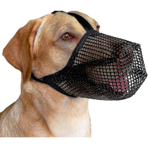 (M, Black) Dog Muzzle With Adjustable Straps, Soft Mesh Covered Muzzles For Small Medium Large Dogs Tw