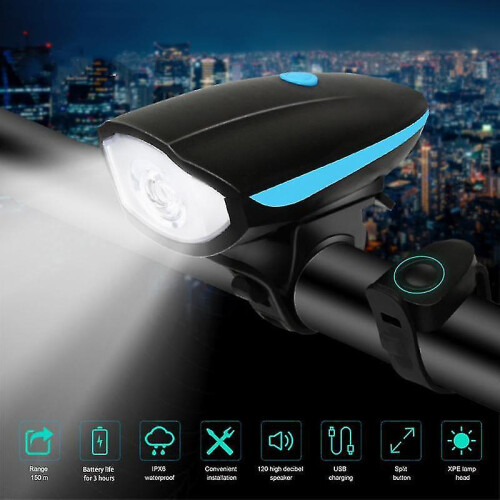 (red Light) Bicycle Front Light with Bike Horn USB Rechargeable Lantern Tw 1