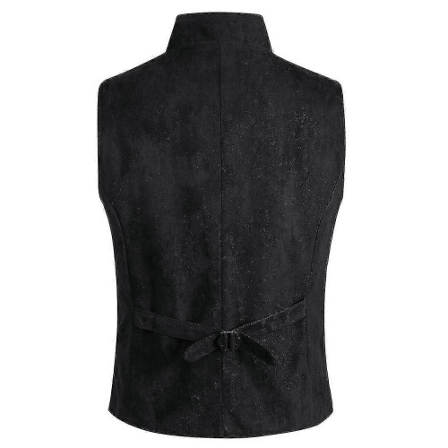 (L, Black) Men's Double Breasted Suit Vest Retro Solid Color Stand Collar Vest 1