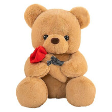 (brown) Cute flower rose bear doll childrens doll Valentines Day gift decorative ornaments plush toy rag doll