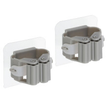 Grey Self Adhesive Broom Holder Wall Mount 2 Pack, Drill‑ Mop Organizer for Home Laundry Room