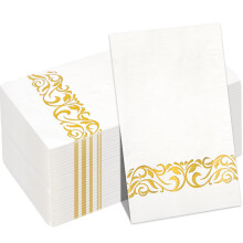 100 Pack Gold Paper Napkins 3Ply White and Gold Elegant Disposable Dinner Napkins for Wedding Party