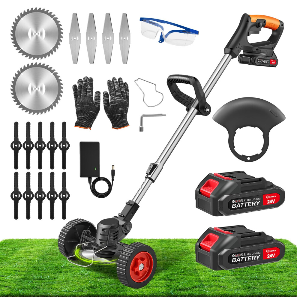 24V Cordless Weed Wacker Electric Grass Trimmer 3in1 Cutting Modes Dual Battery Stringless Design
