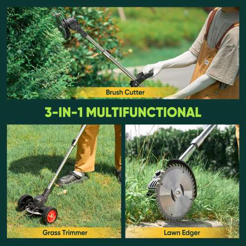 24V Cordless Weed Wacker Electric Grass Trimmer 3in1 Cutting Modes Dual Battery Stringless Design 2