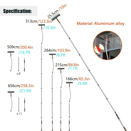 Window Cleaning Kit with Extendable Bendable Pole, 2 in 1 Squeegee and Washer for  Windows 200in 1