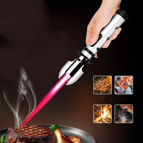 Jet Torch Lighter Windproof Butane Refillable Adjustable Flame for Candle BBQ Camping Kitchen, Black A 2
