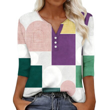 Women's sleeve V-neck T-shirts for Spring -Purple M