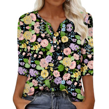 Women's sleeve V-neck T-shirts for Spring comfortable,-Black S
