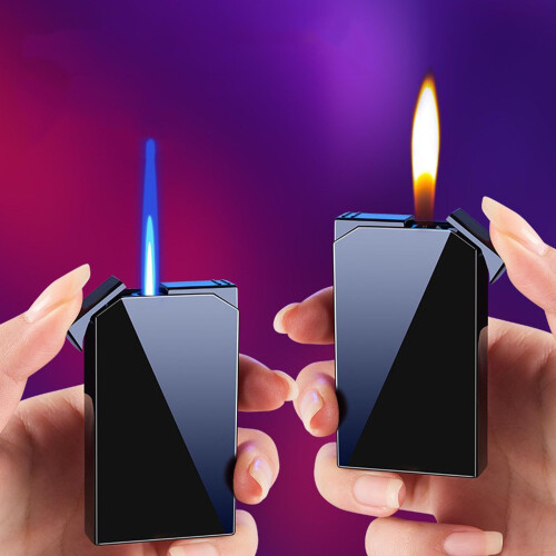Dual Flame Torch Lighter, Refillable Windproof Butane Jet and Soft Flame Lighter for Camping, Black 2