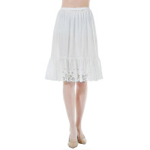 (S, Ivory-60CM) Women Half Slip Underskirt 100% Cotton Skirt Extender With Lace Embroidery A-line Petticoat Underdre