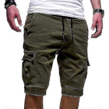 (2XL, Army Green) Mens Joggers Shorts Elastic Waist Shorts Cargo Pockets Half Pantsl