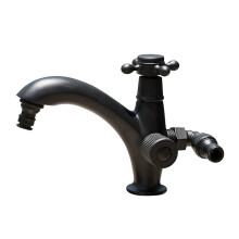 Outdoor Garden Faucet with Dual Independent Outlets, 360 Rotating Brass Tap, Black Matte Rustproof Finish