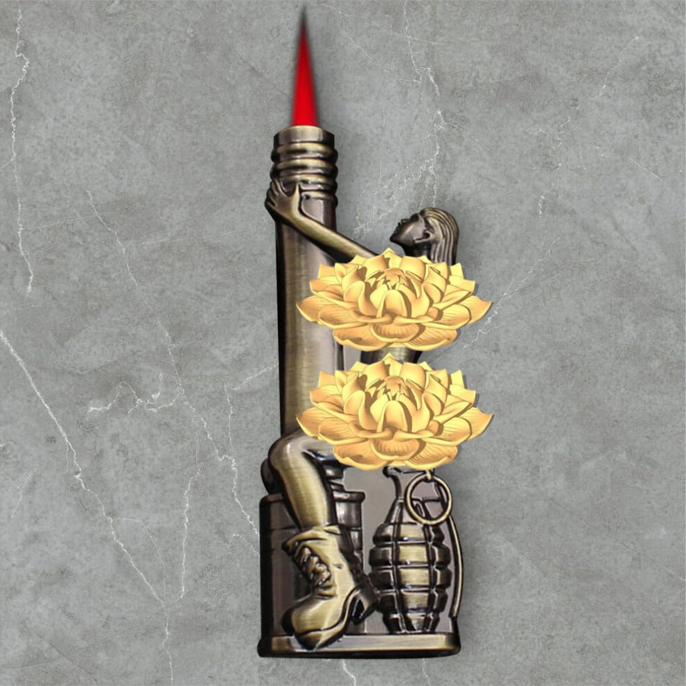 Retro Style Bronze Butane Torch Lighter, Refillable Metal Body with Adjustable Flame for MultiPurpose Use