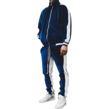 (L, Navy) "Men's Velvet Sweatsuit Set, Casual Jacket Pants Tracksuit Set" x