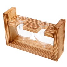 Heart Shaped Glass Terrarium Vase with Vintage Wooden Stand, Tabletop Propagation Planter for Air Plants