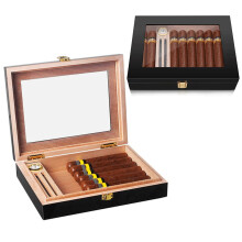Glass Cigar Humidor Box with Spanish Cedar Aroma, Reliable Humidity Control, Fits 20 Cigars