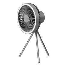 (Grey) Outdoor Tripod Fan with Light Lightweight Quiet Airs Cooler Fan for Home Bedroom Office