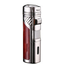 Butane Torch Lighter Quad Flame Windproof Metal Design Adjustable Flame Refillable for Camping Gift Red