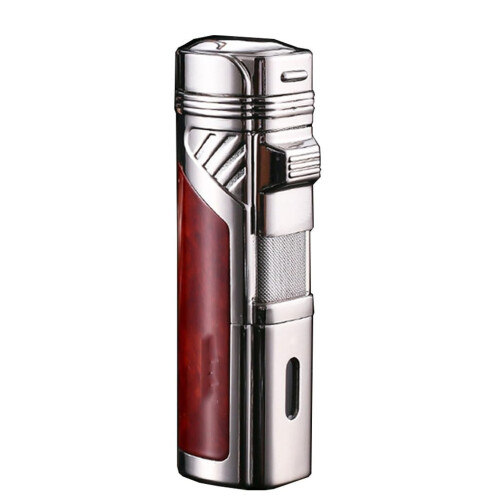 Butane Torch Lighter Quad Flame Windproof Metal Design Adjustable Flame Refillable for Camping Gift Red