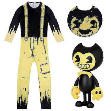 (11-12 Years) Kid Bendy And The Ink Machine Costume Cosplay Jumpsuit Mask Prop