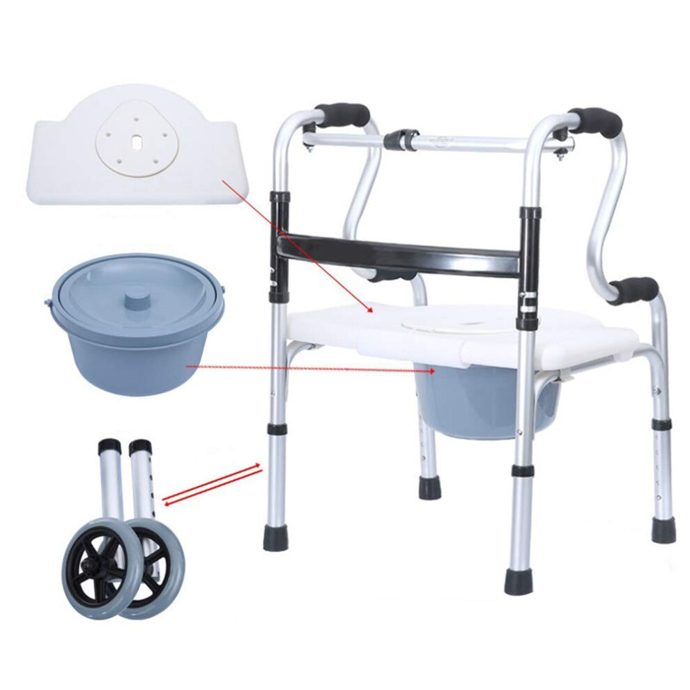 Folding Rollator Walker with Seat and Wheels, Lightweight Aluminum Frame, Height Adjustable with Detachable Potty for Seniors Travel