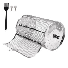 Rotisserie Grill Basket Stainless Steel Roast Basket Set with Brush, 360 Even Roasting for Oven Nuts Coffee Beans (Silver)