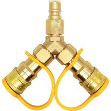 3/8 Inch Natural Gas Y Splitter Adapter, Dual Outlet Propane Quick Connect for Grill, RV, Patio Heater