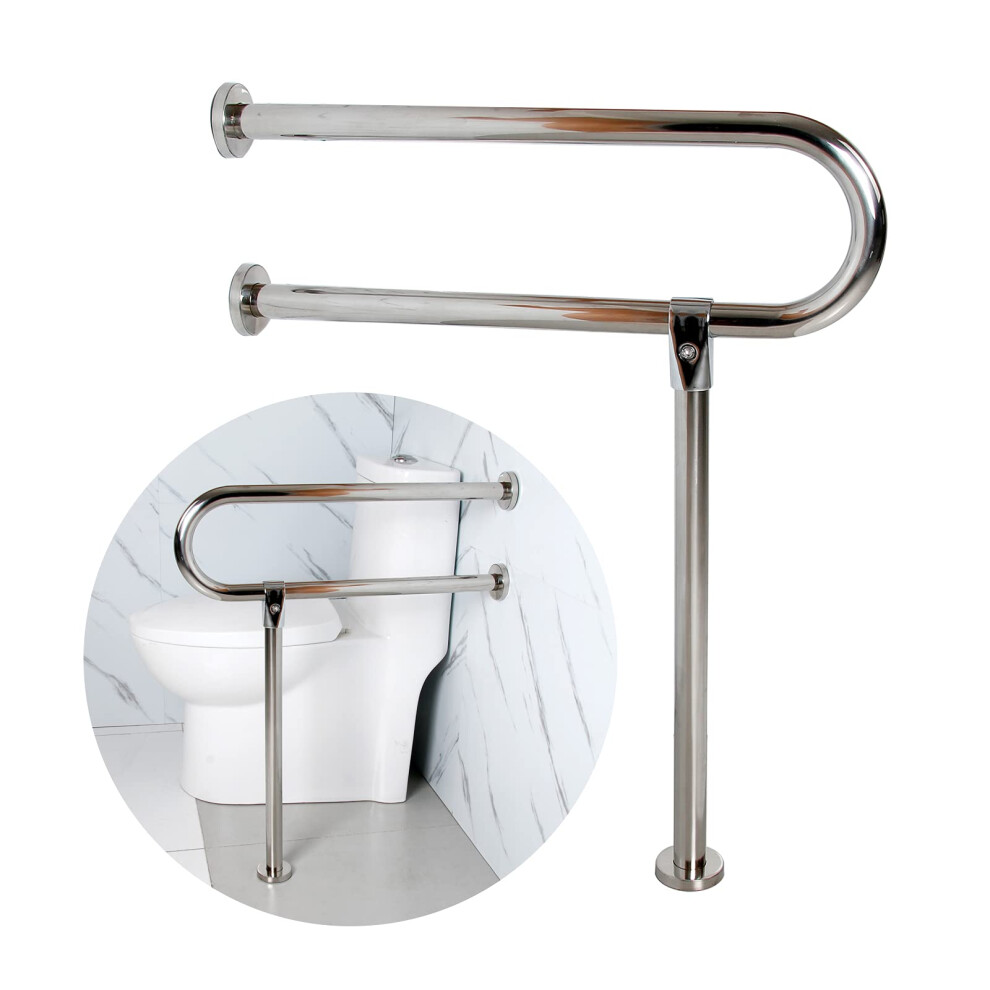 304 Stainless Steel Bathroom Grab Bar with NonâSlip Hand Grip, Wall and Floor Mounted Safety Handrail for Elderly and Disabled