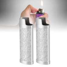 2PCS Vintage Metal Lighter Case Cover Zinc Alloy Floral Engraved Reusable Protective Lighter Sleeve #2
