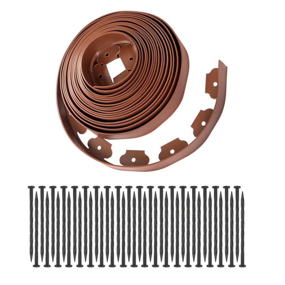 No Dig Garden Edging Kit 40Ft X 2In Brown Flexible Landscape Border With Secure Spikes 9330225376637