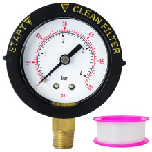 Pool Filter Pressure Gauge 60 PSI 1/4 Inch NPT Bottom Mount for Swimming Pool and Spa