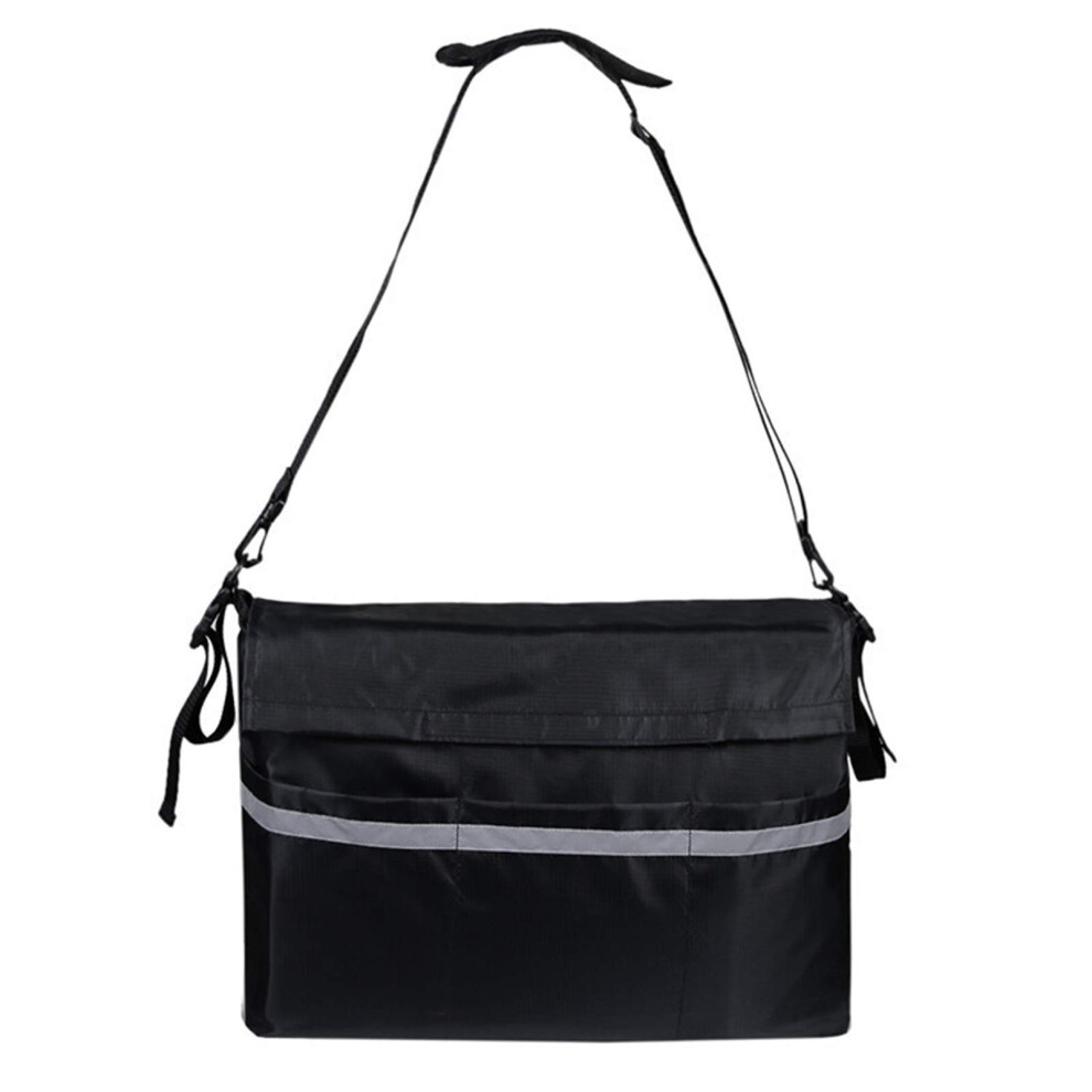 Black Wheelchair Storage Bag With Multipocket Organizer, Reflective Safety Strip, Durable Pouch