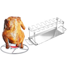 Chicken Leg Rack and Beer Can Chicken Holder Set, 14‑Slot Stainless Steel for Grill Smoker Oven