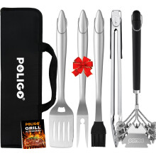 BBQ Grill Tool Set with Bristle Grill Brush and Scraper, Stainless Steel Accessories, Carrying Bag