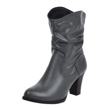 Women's Vintage Slip On Ankle Boots Grey Round Toe Thick Heel Waterproof Leather Comfort Fit 7.5