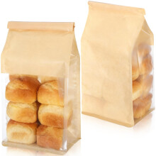 100 PCS Brown Paper Bread Bags with Window and Tin Tie Lock for Homemade Sourdough Bakery Packaging