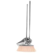 Stainless Steel Broom and Dustpan Set with Long Handle Ergonomic Grip for Indoor Outdoor Cleaning