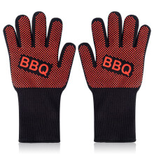 BBQ Grill Gloves 932F Heat Resistant, NonSlip Silicone Cooking Mitts, Flame Retardant Oven Gloves for Grilling and Kitchen (Red)