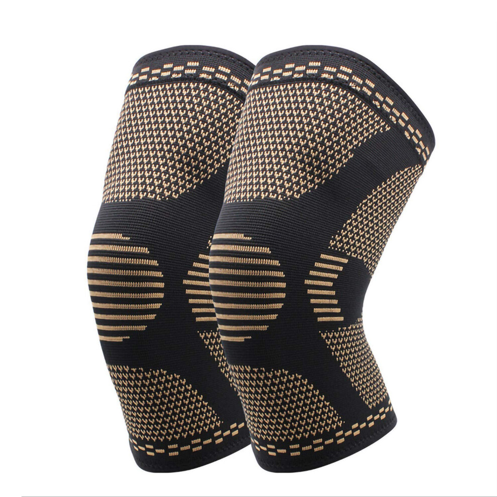 Copper Knee Compression Sleeve 2 Pack for Running and Joint Pain Relief, Breathable AntiSlip Support