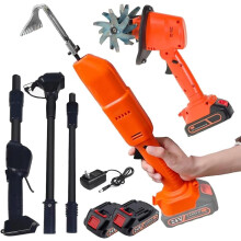 Cordless Garden Tiller and Electric Cultivator with 2 in 1 Design, Telescopic Pole, Rechargeable Battery