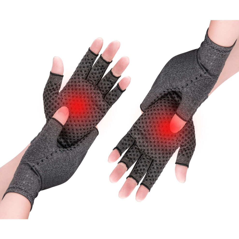 Arthritis Compression Gloves for Women and Men, Fingerless AntiSlip Design for Pain Relief (2 Pairs, M)