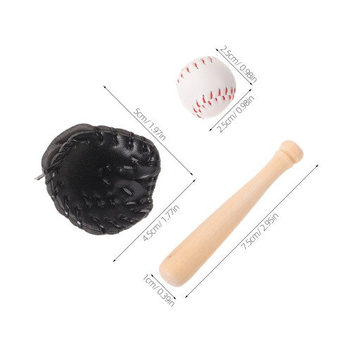 4Sets Tiny Baseball Set Wooden Bat PU Glove Assorted Colors 1