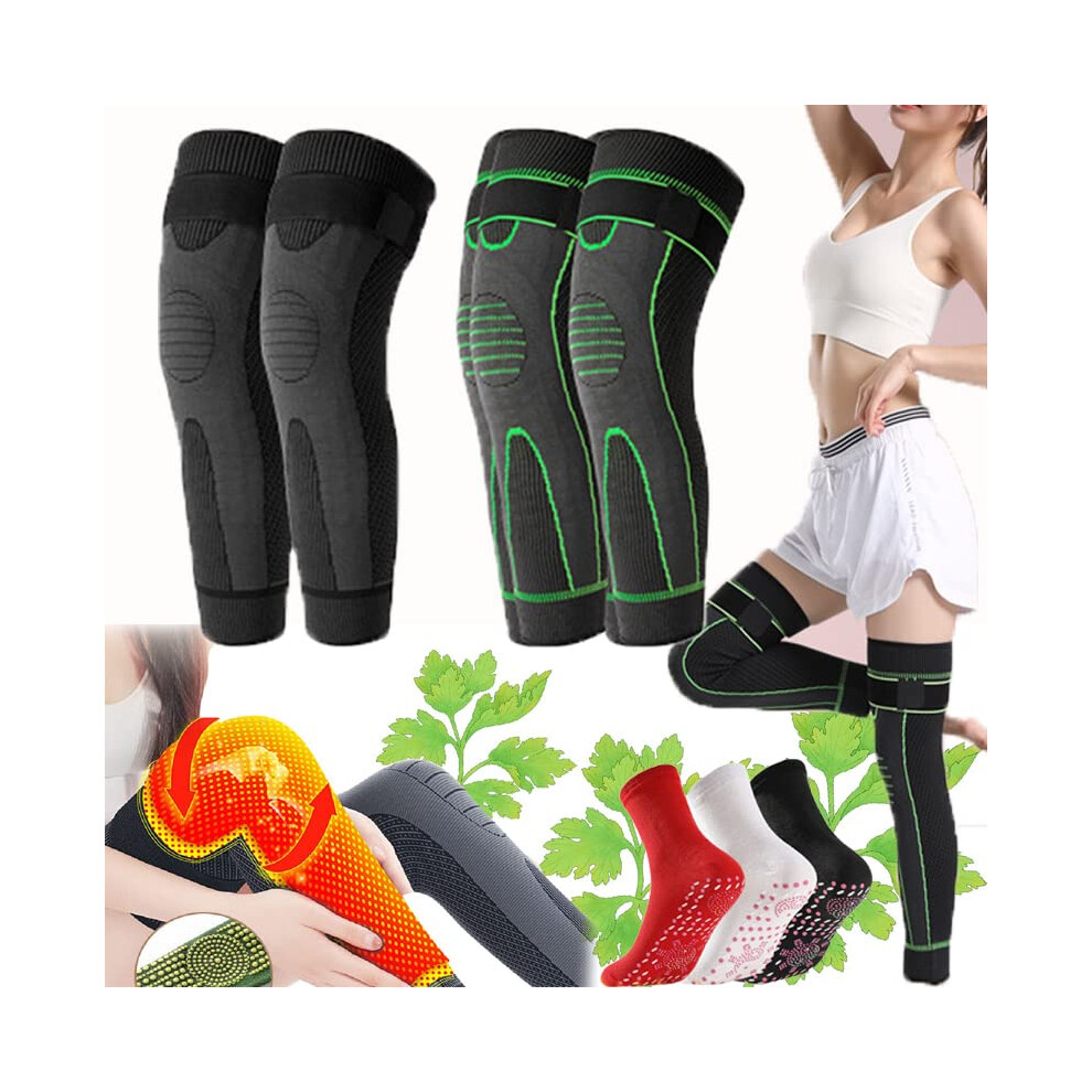 Knee Compression Sleeve 2 Pairs 2XL, Tourmaline Self Heating Knee Brace with Acupressure Support for Pain Relief