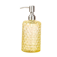Glass Soap Dispenser with Stainless Steel Pump, Refillable Eco Design Pineapple Pattern Bottle for Bathroom