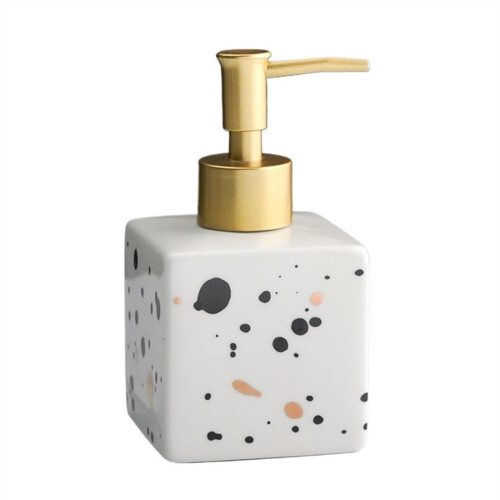 White Ceramic Soap Dispenser 9.5oz Refillable Small Square Pump Bottle for Bathroom and Kitchen