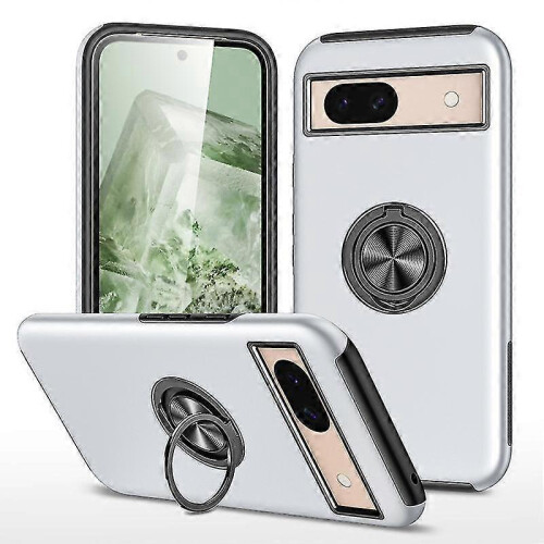 (silver) For Google Pixel 8A Case, Heavy Duty Military Anti-fall Shockproof Case with Ring Holder Kickstand For Google Pixel 8a